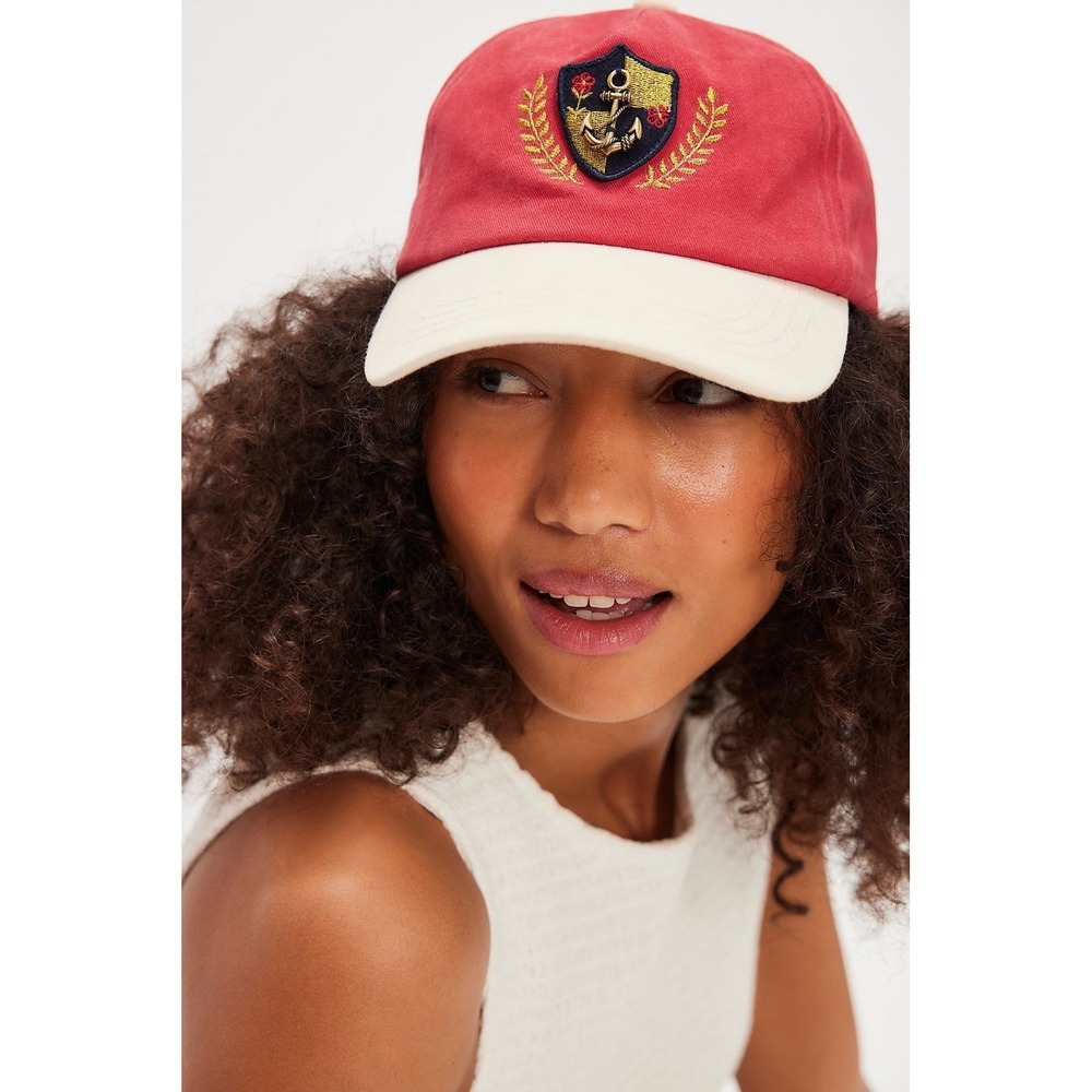 Free People Anchor Charmed Womans Baseball Hat Red & Cream Two Tone Classic